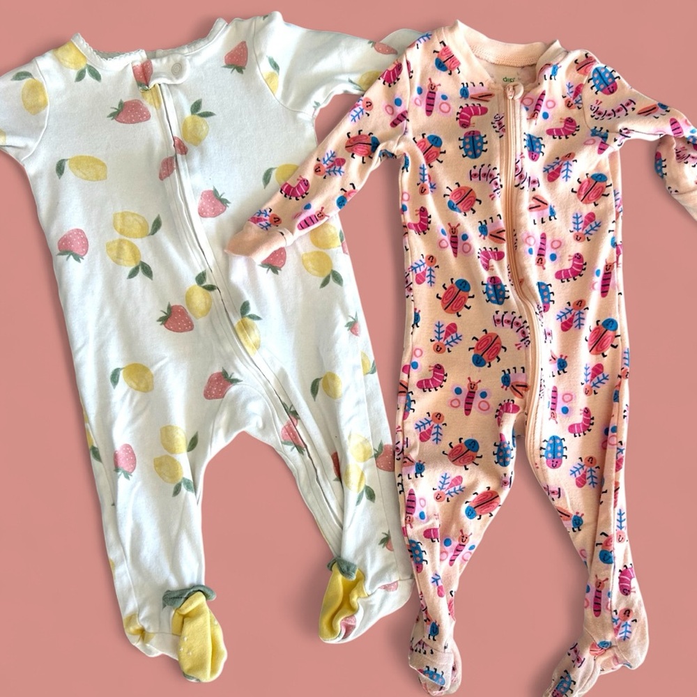 2 Darling Girl One Piece Footies Jammies (6 months) zip-up